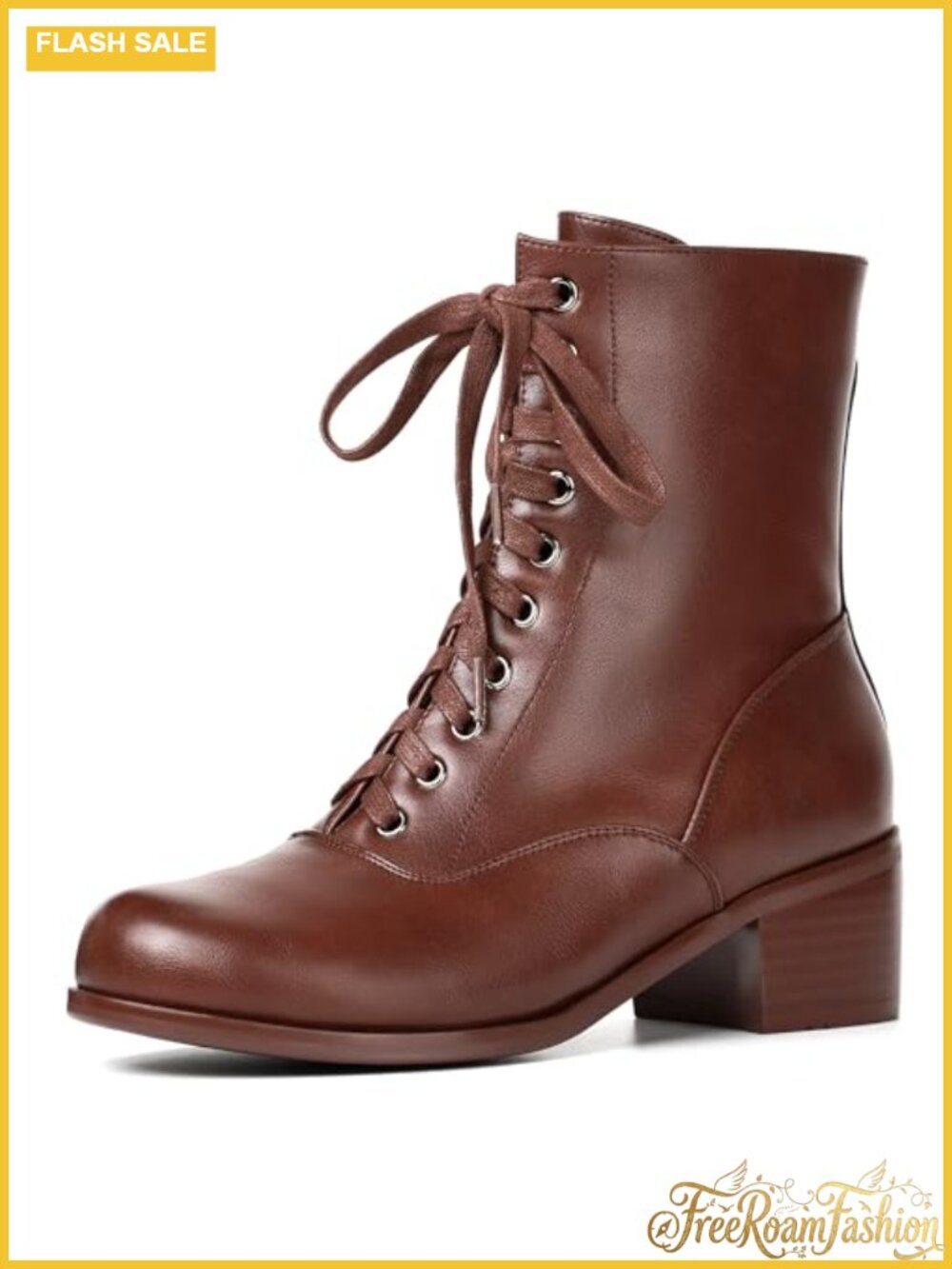 Victorian Lace Up Ankle Boots Faux Leather Chunky Heel Booties